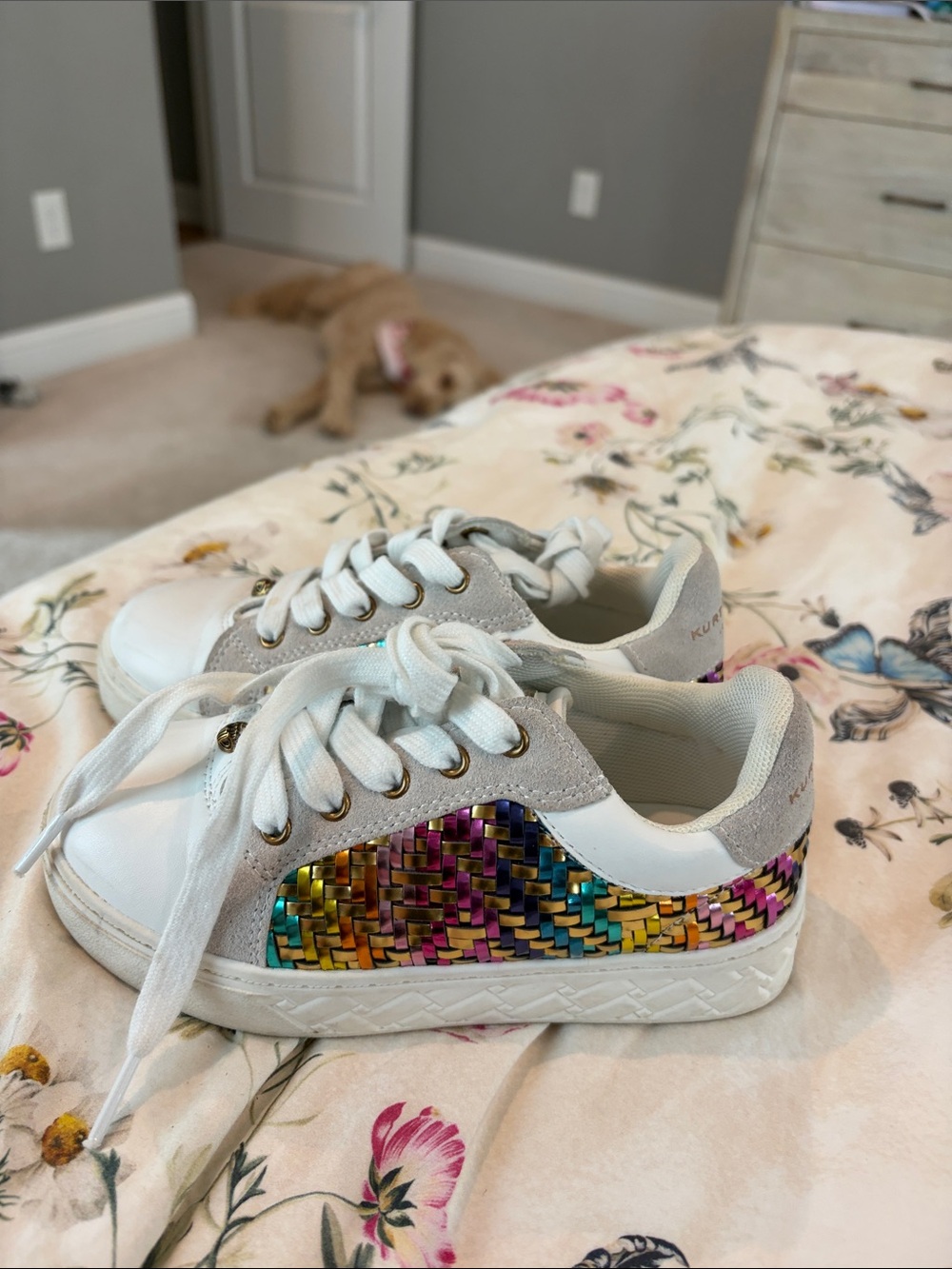 Kurt Geiger White Sneakers with Multicolor Woven Side Panel